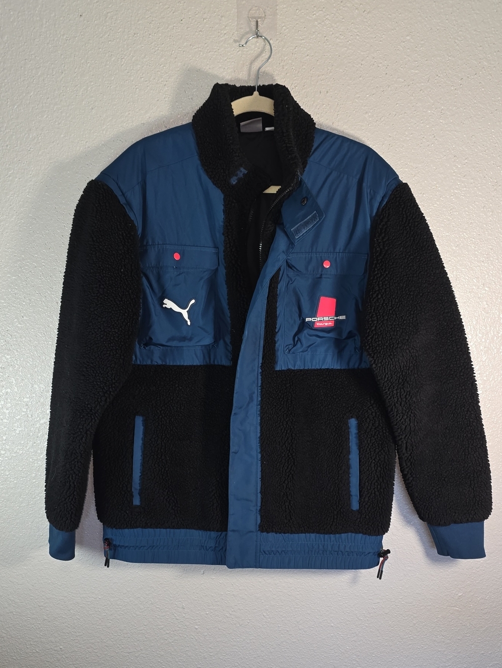 Porsche Design By Puma Black and Navy Sherpa Jacket with Logo Accents